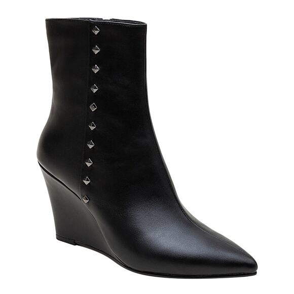Lisa Vicky Sassy Black Studded Pointed Toe Wedge Bootie, Size 8.5, NWT - Picture 1 of 7